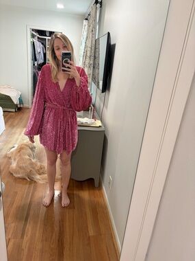 Retrofete Pink Sequin Wrap Mini Dress